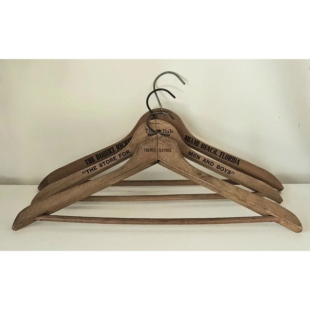 Lot of 3 Wooden Vintage Hangers With Advertising Fla & Va